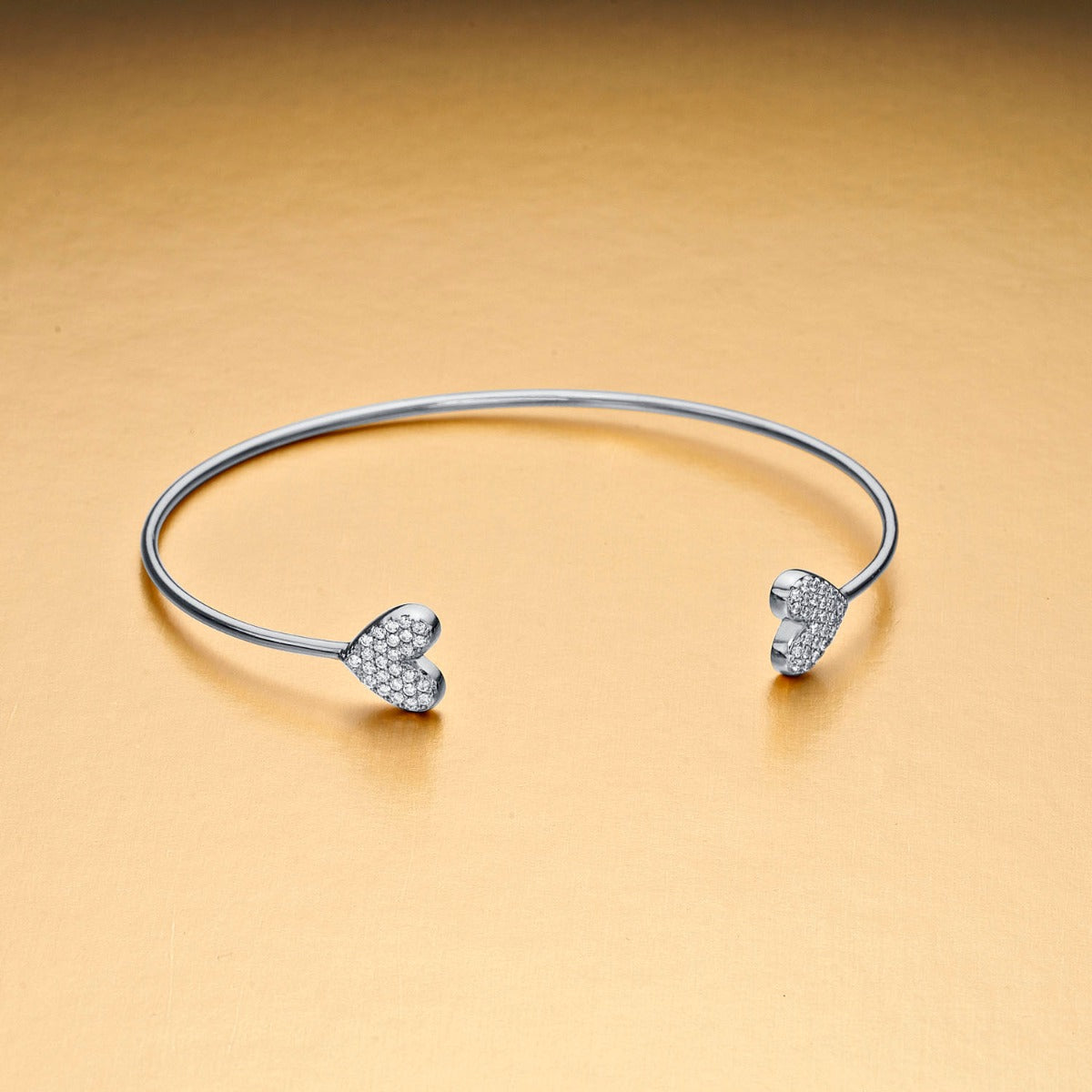 Sterling Silver Heart Bangle with Cubic Zirconia Stones