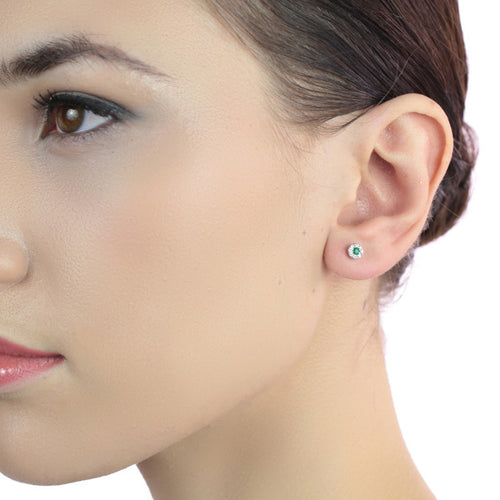 Sparkle Emerald and 0.10ct diamond stud earrings in 18K white gold 