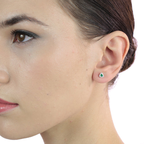 Tristar Emerald and 0.07ct diamond ear studs in 18K yellow gold
