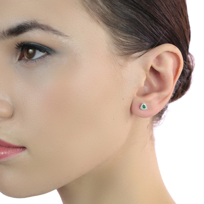 Tristar Emerald and 0.07ct diamond ear studs in 9K yellow gold