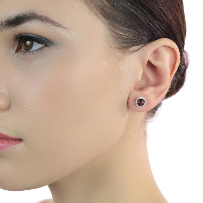 2.30ct Garnet And 0.12ct Diamond Stud Earrings In 18K White Gold