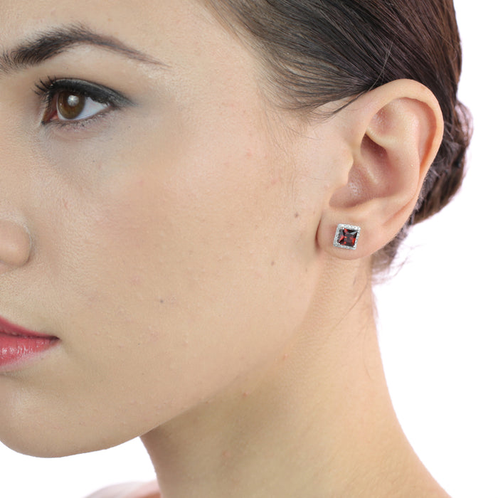 1.80ct Garnet And 0.19ct Diamond Stud Earrings In 9K White Gold