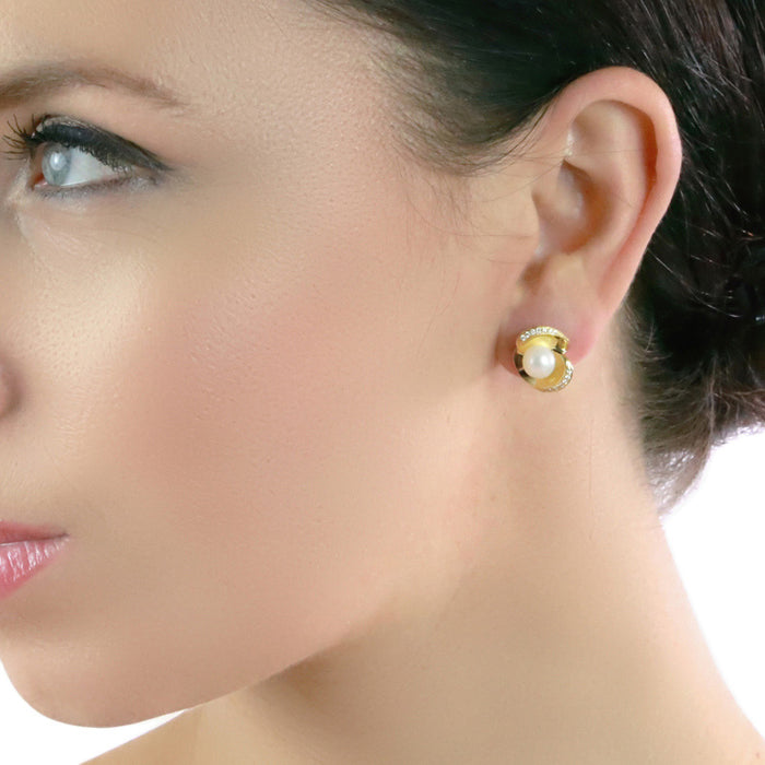 Freshwater Pearl Diamond Earrings 0.13ct Diamond 9K Yellow Gold