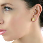 Oyster freshwater pearl & diamond studs in 18K yellow gold
