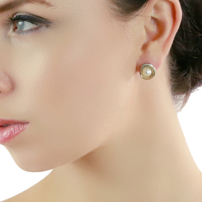 Freshwater Pearl Diamond Earrings 0.07ct Diamond 18K White Gold