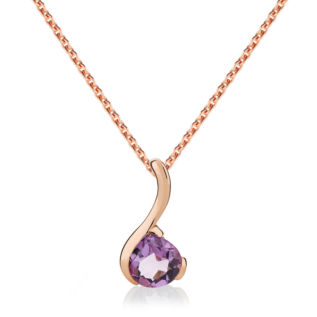 Amethyst Drop Pendant Necklace in Rose Gold Vermeil