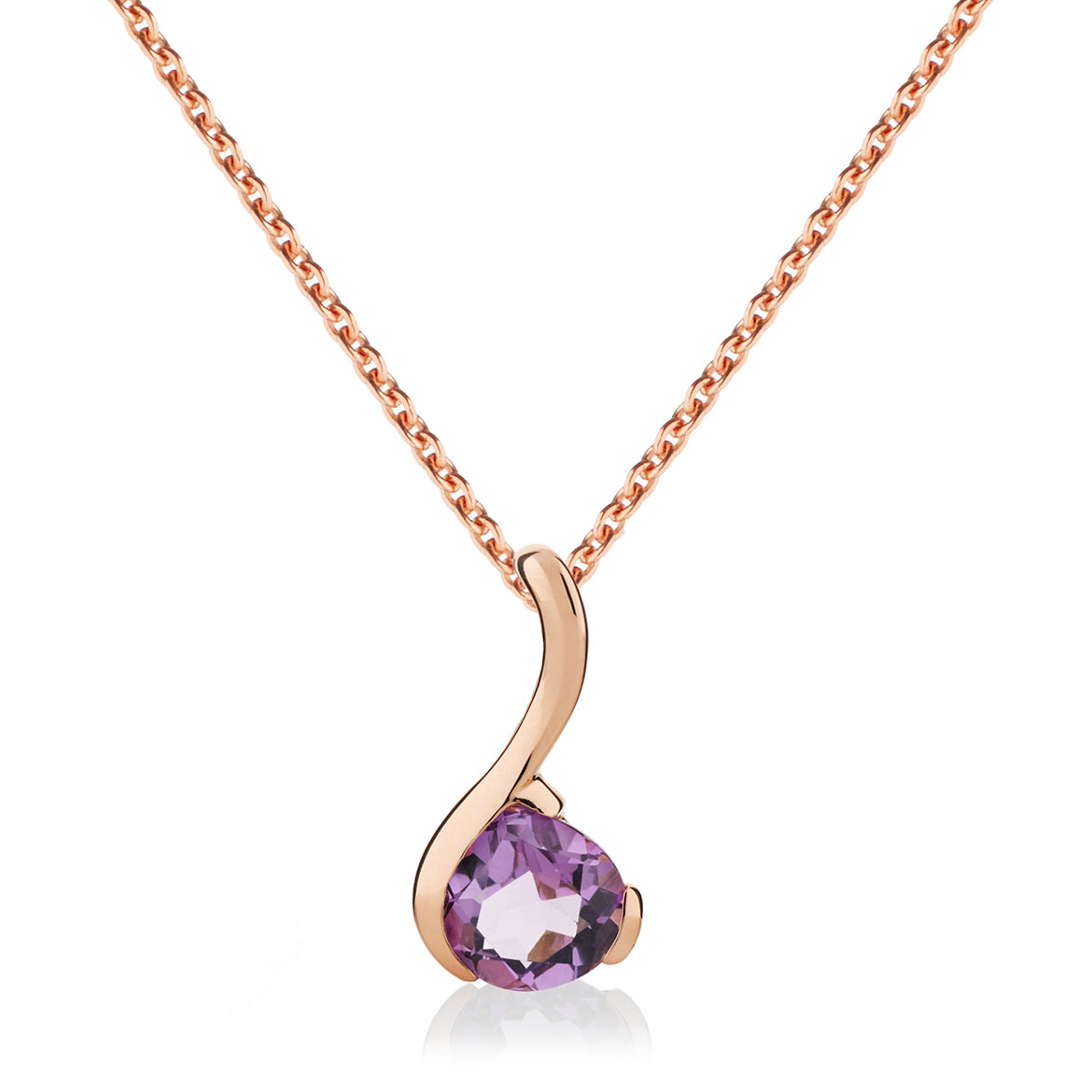 Amethyst Drop Pendant Necklace in Rose Gold Vermeil