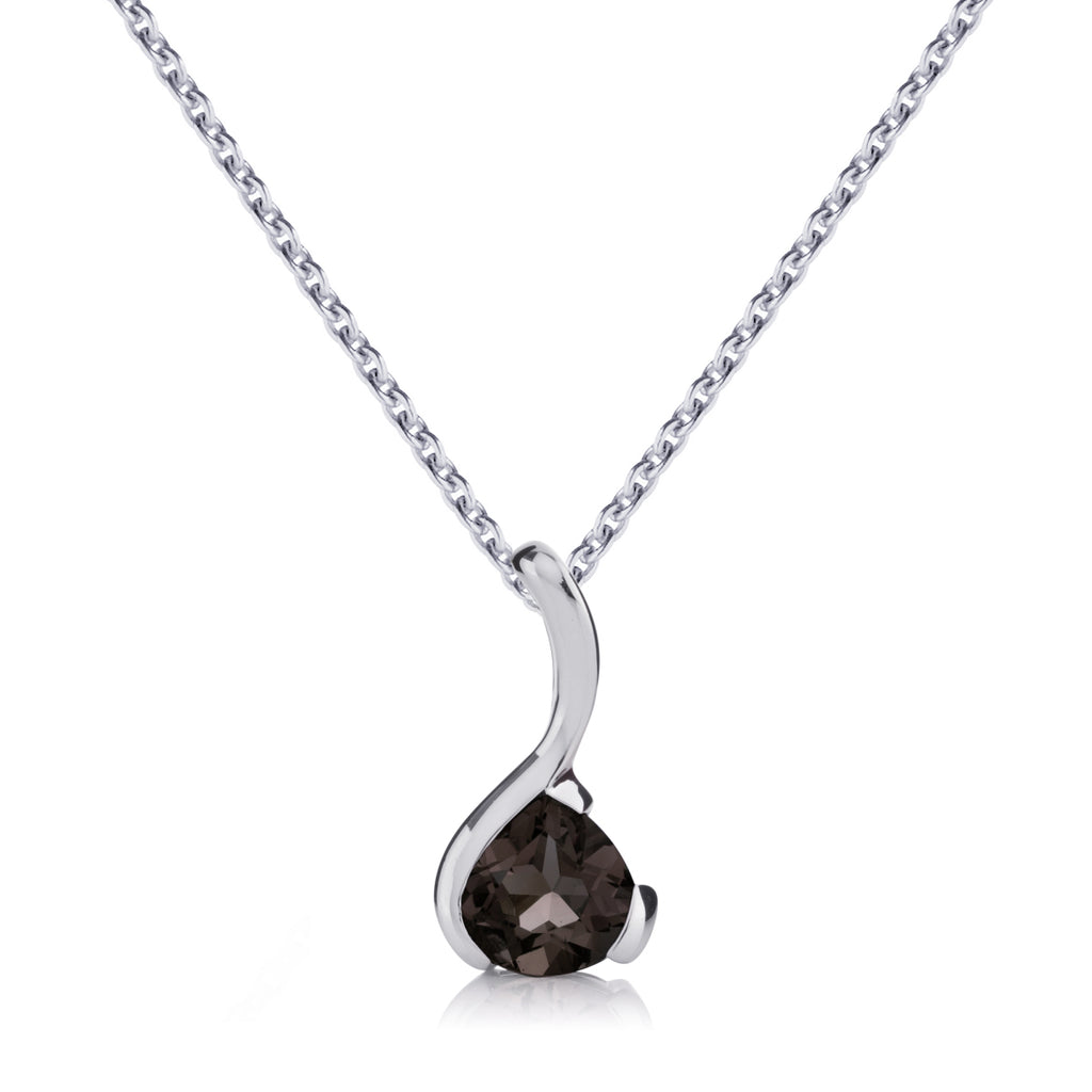 Smoky Quartz Drop Pendant Necklace in Sterling Silver