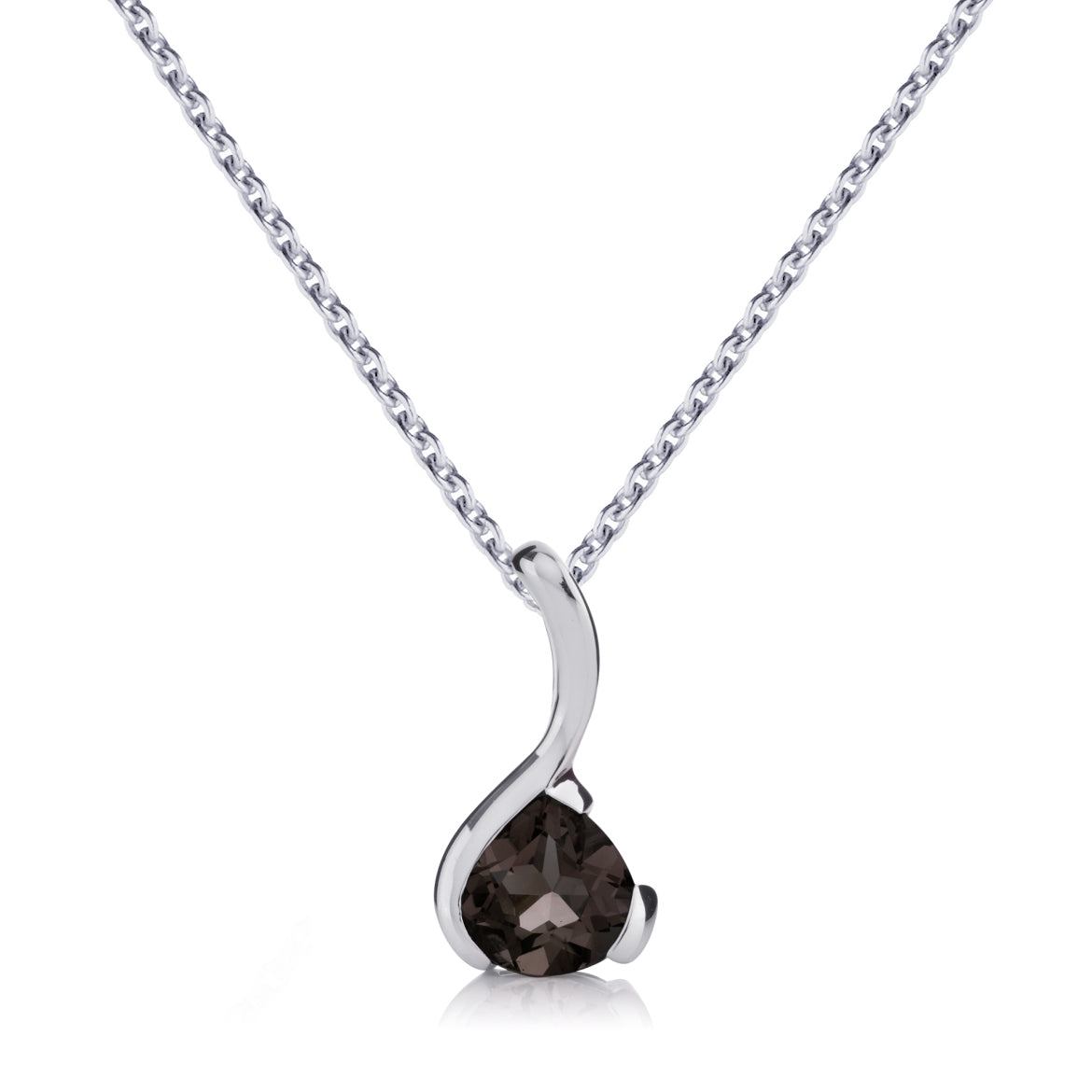 Smoky Quartz Drop Pendant Necklace in Sterling Silver