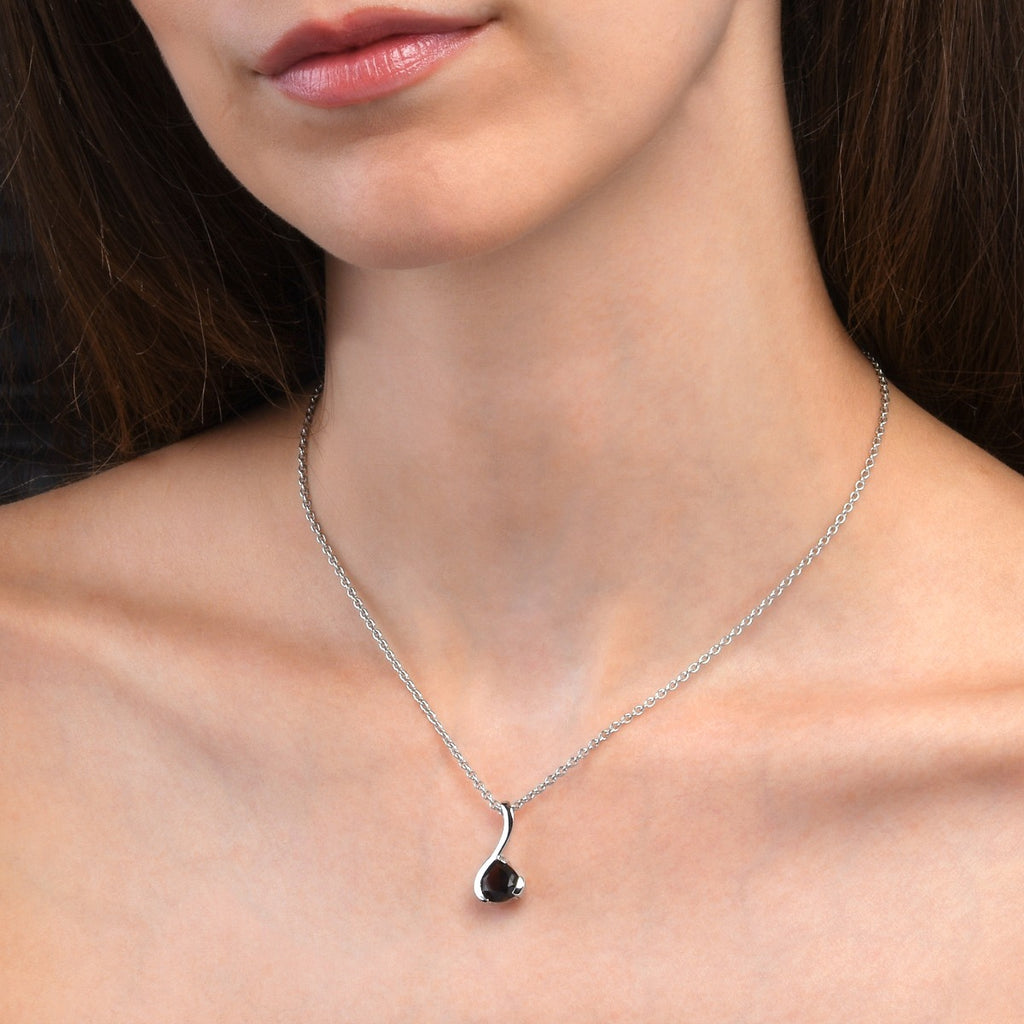 Smoky Quartz Drop Pendant Necklace in Sterling Silver