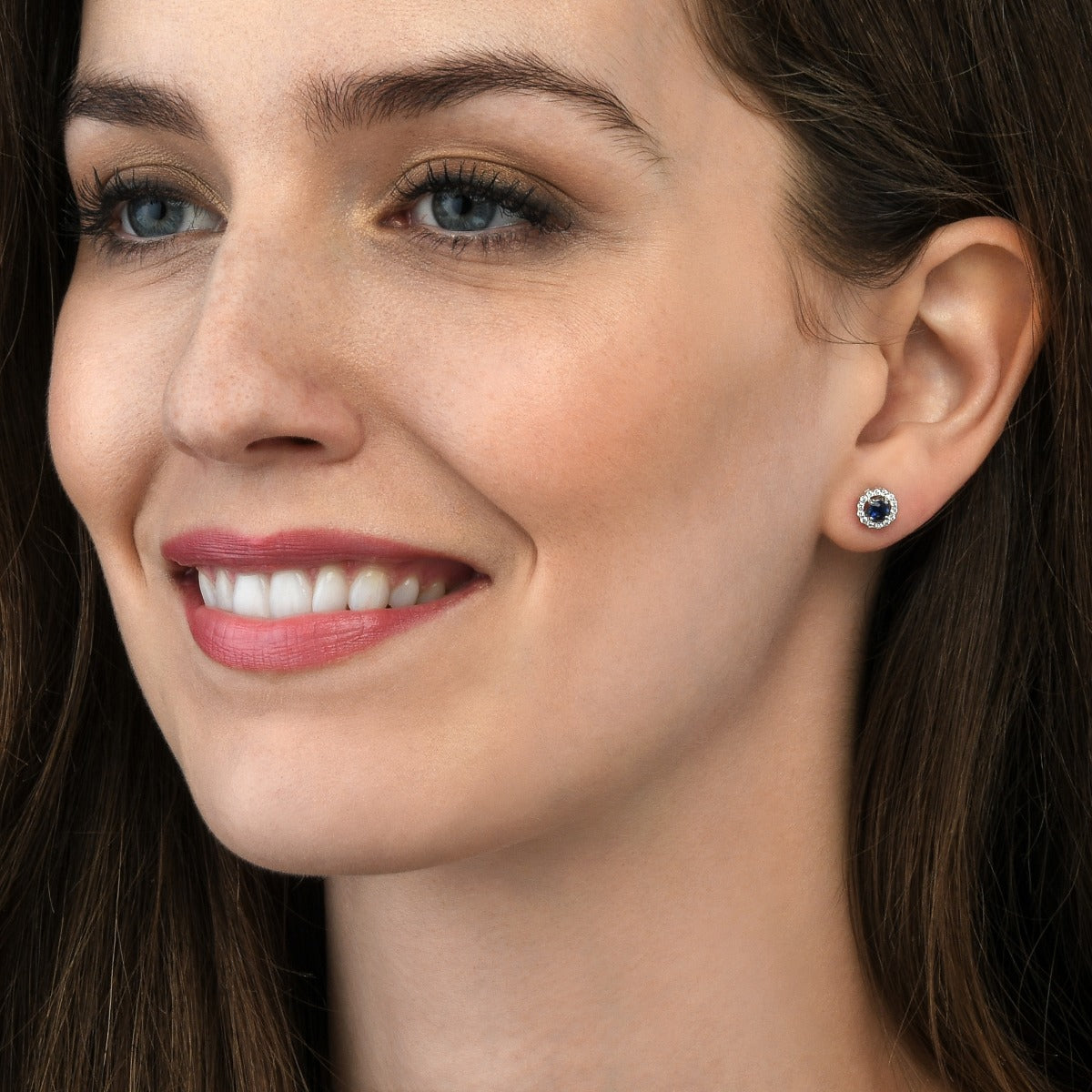 0.45ct Sapphire Earrings with Diamond Halo 18K White Gold