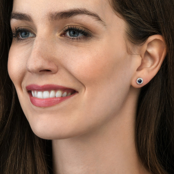 0.45ct Sapphire Earrings with Diamond Halo 9K White Gold