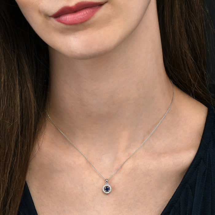 0.35ct Blue Sapphire Pendant Necklace 0.14ct Diamond 9K White Gold