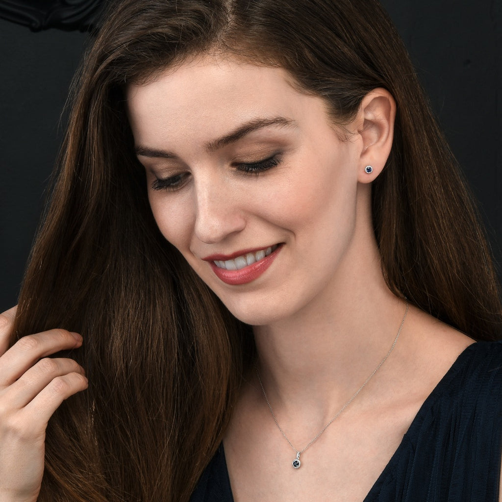 0.40ct Sapphire Stud Earrings with Diamond Halo 9K White Gold