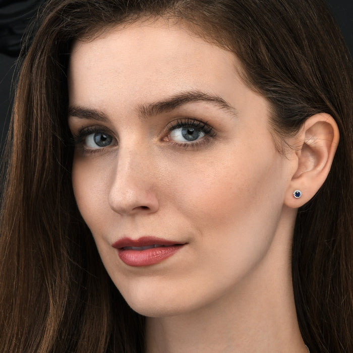0.40ct Sapphire Earrings with Diamond Halo 18K White Gold