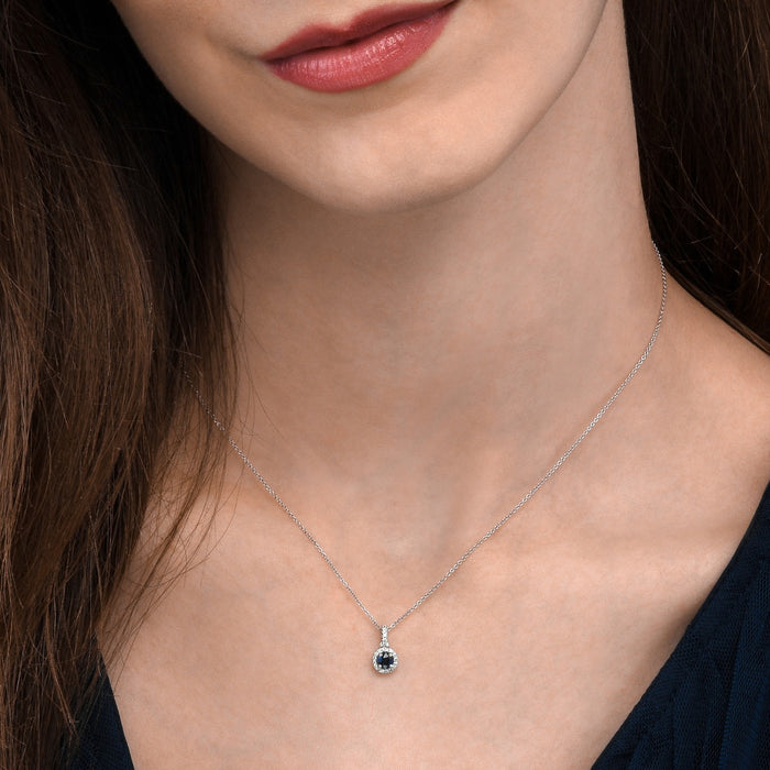 0.33ct Blue Sapphire Pendant Necklace 0.07ct Diamond 9K White Gold
