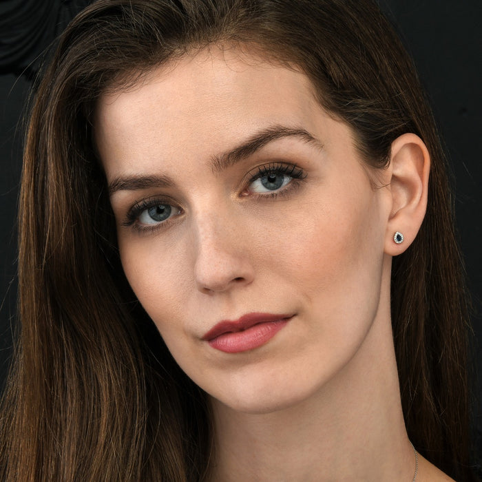 0.40ct Pear Sapphire Earrings with Diamond Halo 18K White Gold