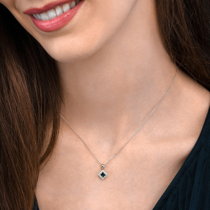 0.30ct Blue Sapphire Pendant Necklace 0.06ct Diamond 9K White Gold