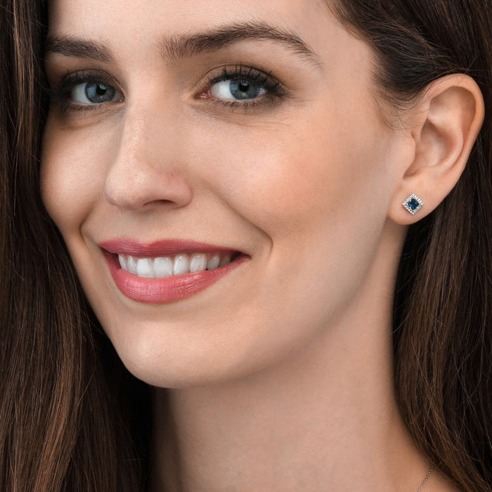 0.65ct Sapphire Earrings with Diamond Halo 9K White Gold