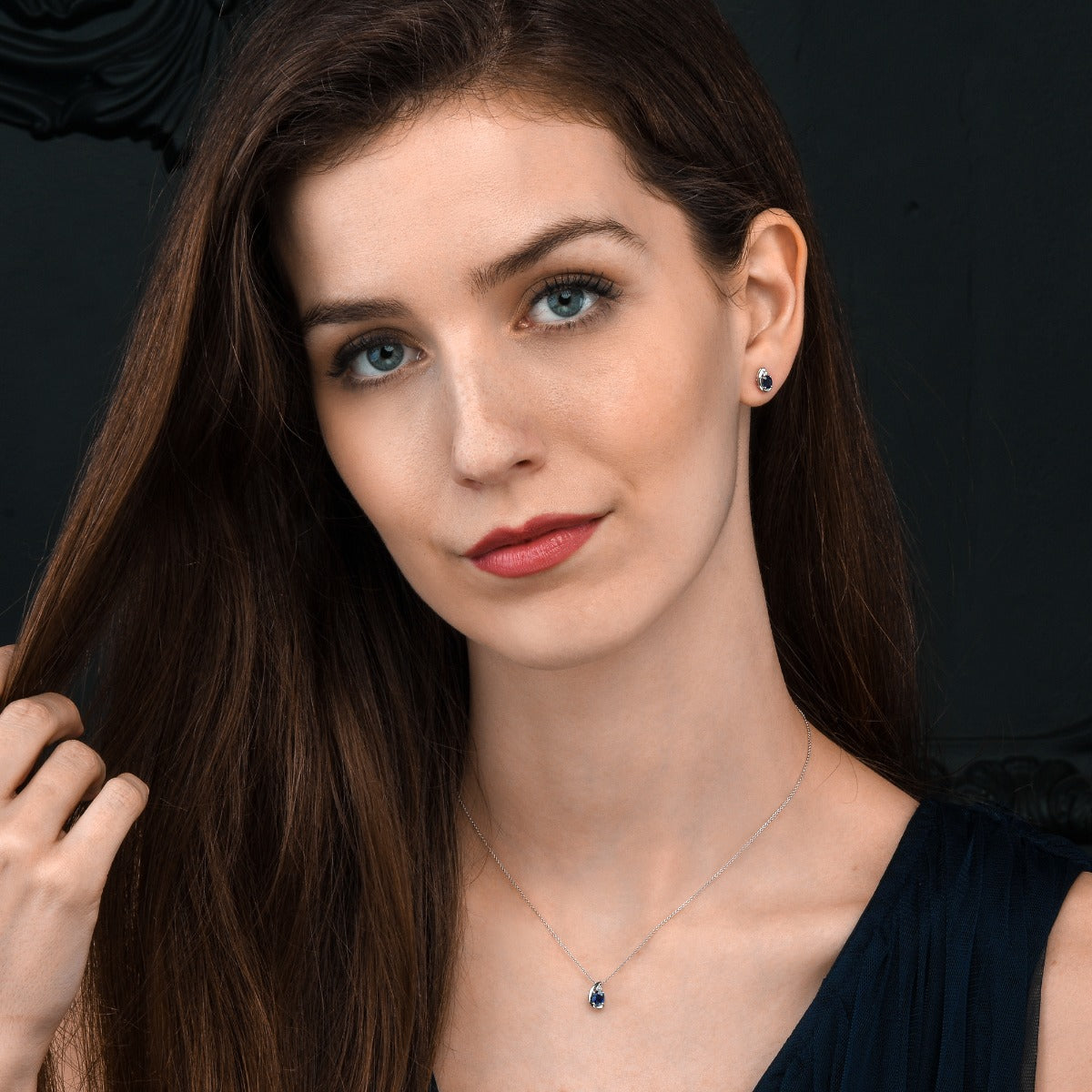 Sapphire Pendant Necklace with 0.03ct Diamonds 9K White Gold