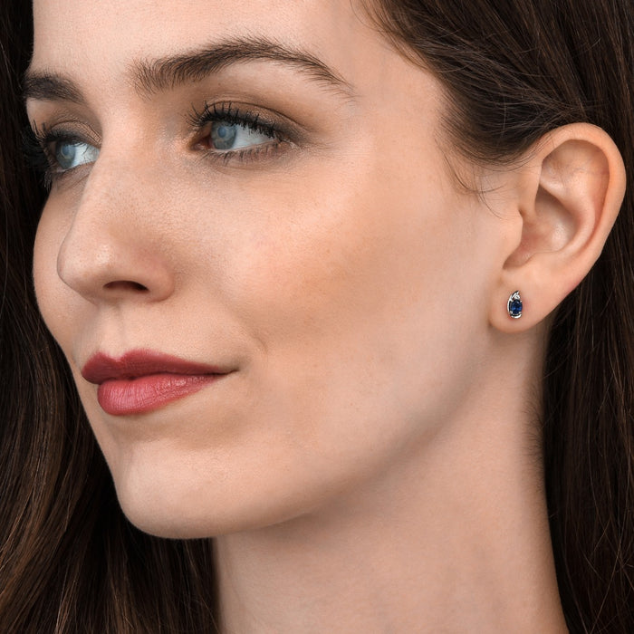Sapphire Stud Earrings with 0.03ct Diamonds 9K White Gold