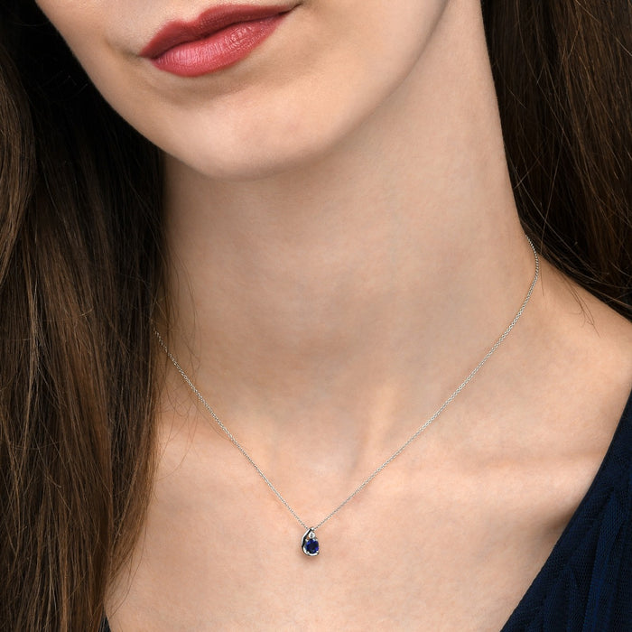 Sapphire Pendant Necklace with 0.03ct Diamonds 9K White Gold