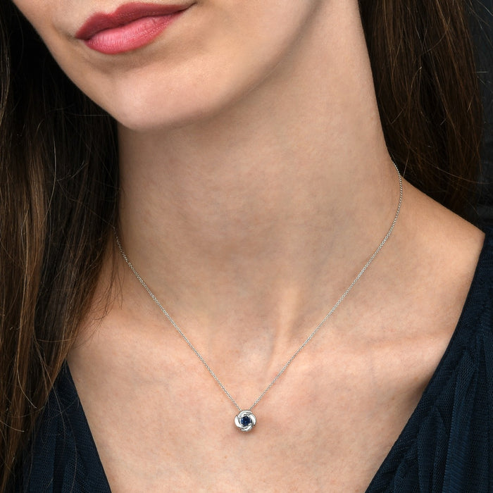 Sapphire Pendant Necklace 4mm Round Sapphire 9K White Gold