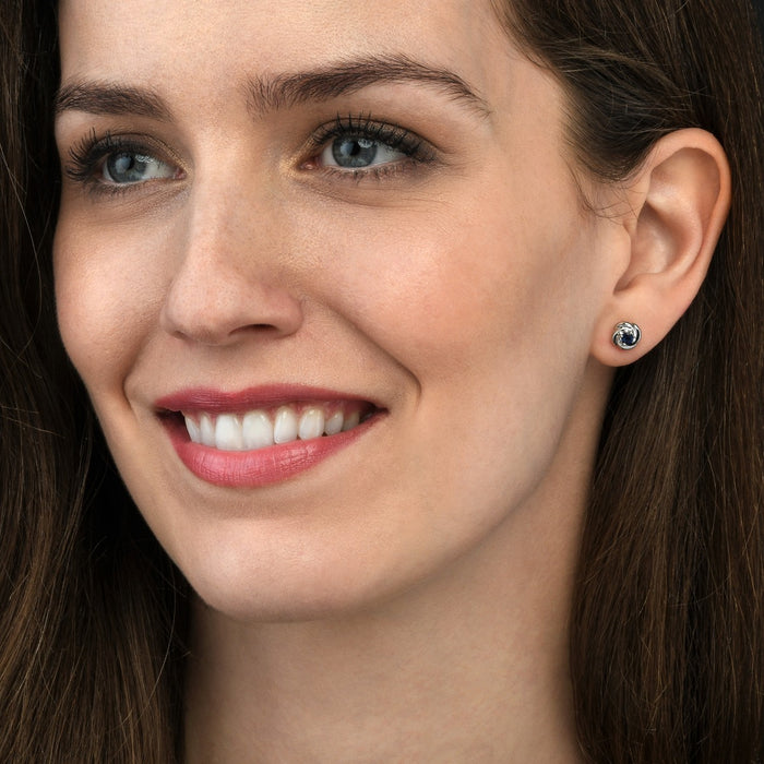 Knot Sapphire Earrings 3.3mm Round Sapphire in 9K White Gold
