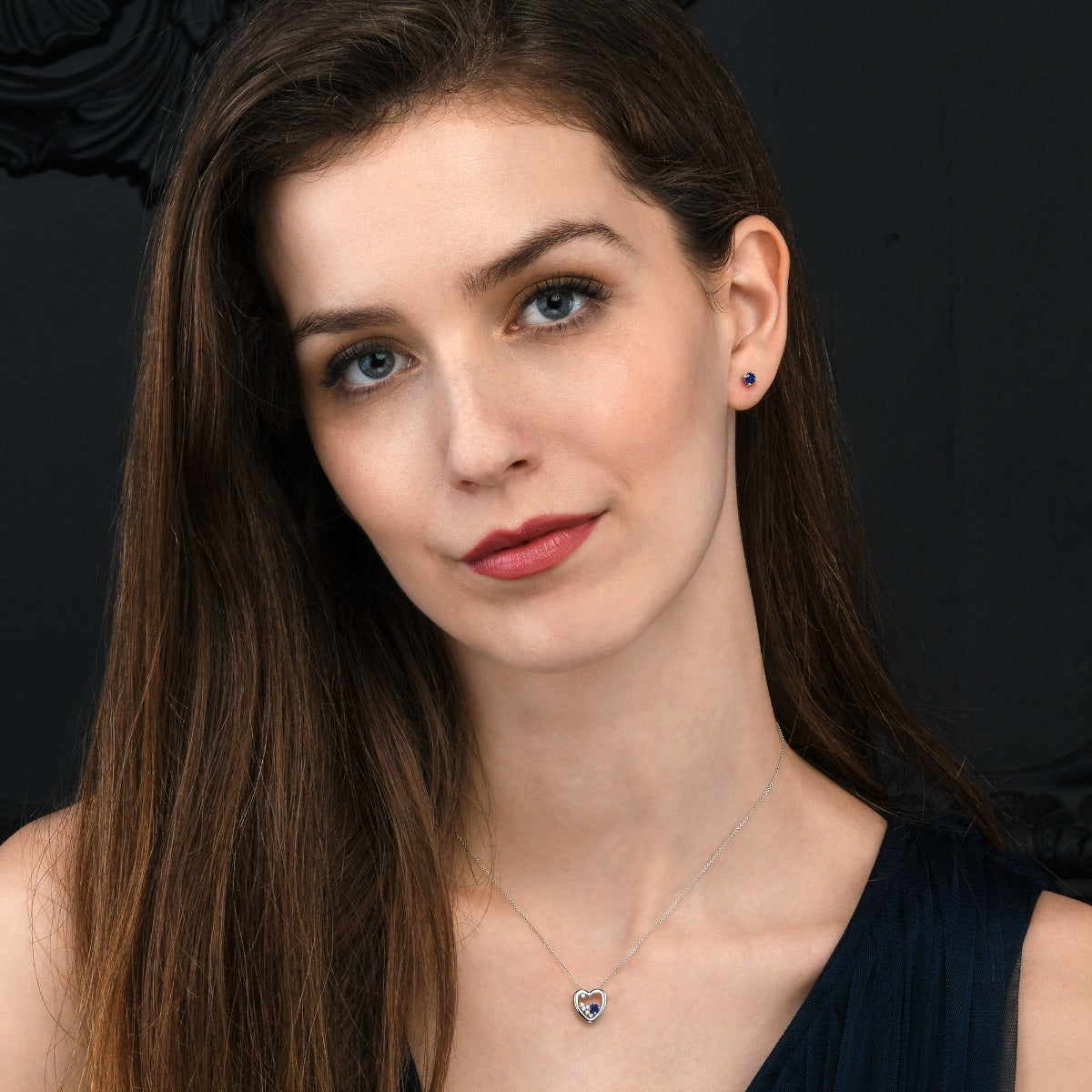 Heart Blue Sapphire Pendant Necklace with 0.07ct Diamonds 9K White Gold