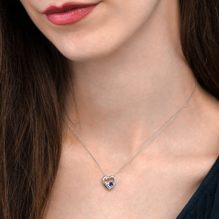 Heart Blue Sapphire Pendant Necklace with 0.07ct Diamonds 9K White Gold