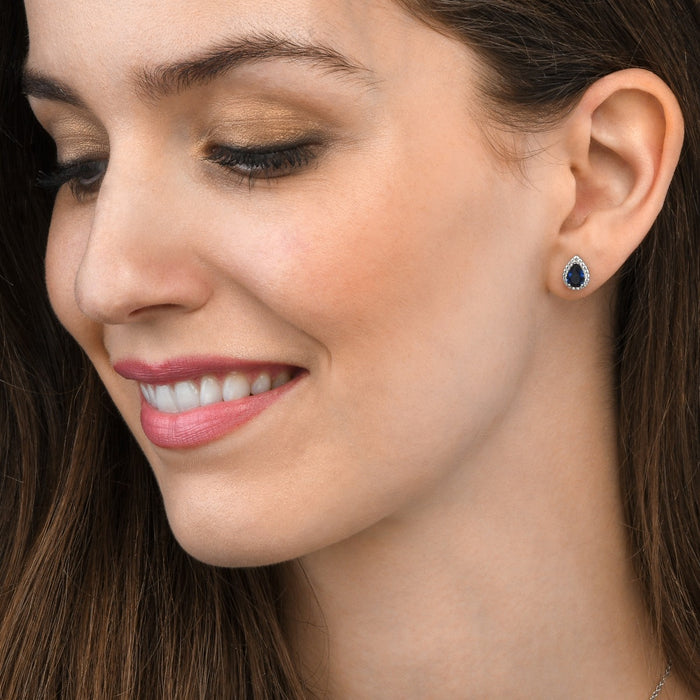 Sterling Silver Pear Shaped Blue Stud Earrings