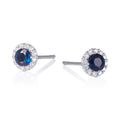 Blue sapphire halo stud earrings in 9CT white gold