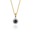 Blue sapphire halo necklace in 9ct solid gold