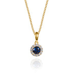 Blue sapphire halo necklace in 9ct solid gold