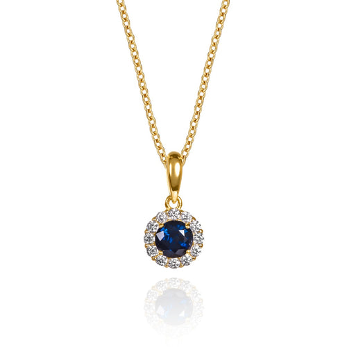 Blue sapphire halo necklace in 9ct solid gold