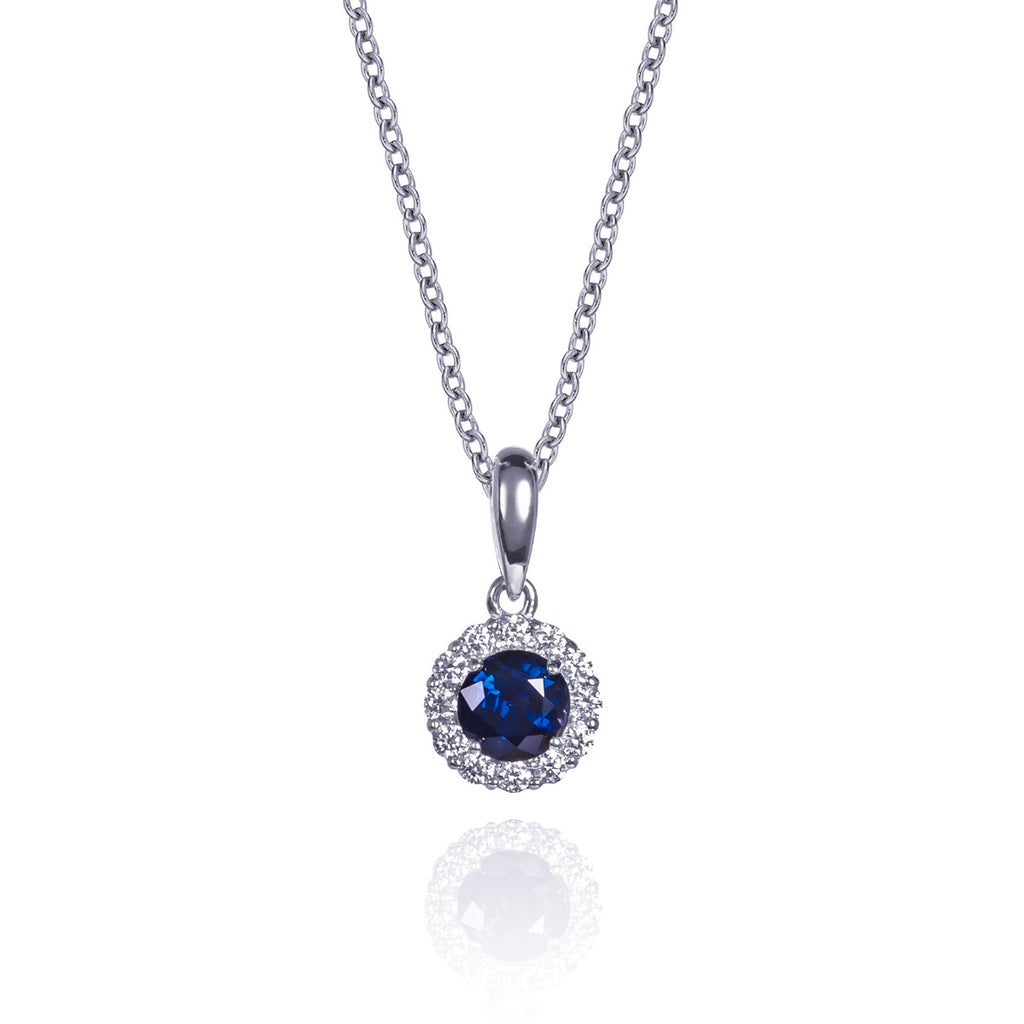 diamond and blue sapphire necklace for women in 9ct gold