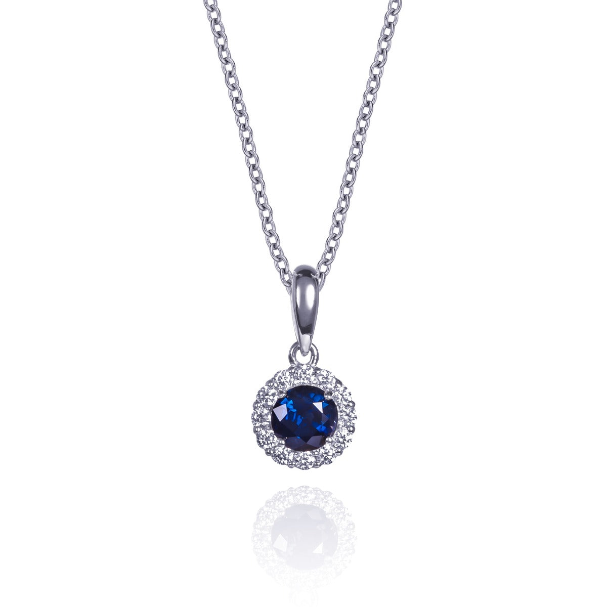 diamond and blue sapphire necklace for women in 9ct gold