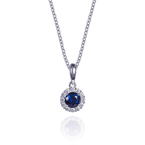 diamond and blue sapphire necklace for women in 9ct gold