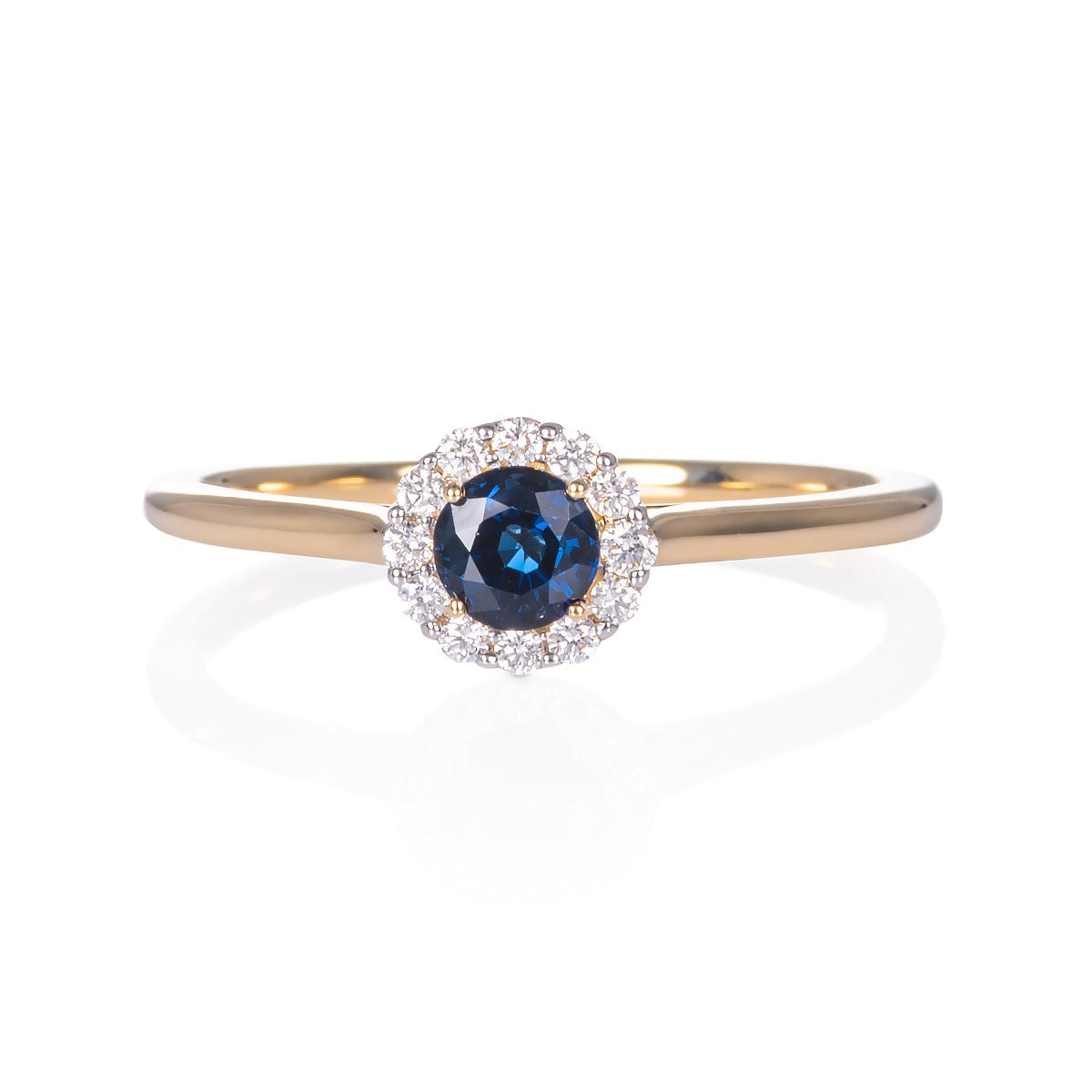 Sapphire Ring 0.42ct Blue Sapphire & 0.09ct Diamonds 9K Yellow Gold