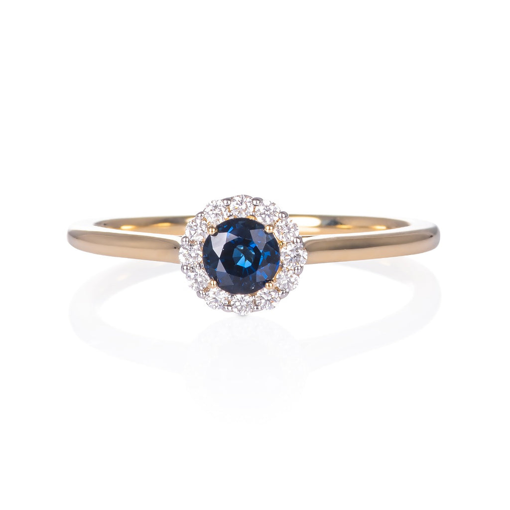 Sapphire Ring 0.42ct Blue Sapphire & 0.09ct Diamonds 9K Yellow Gold