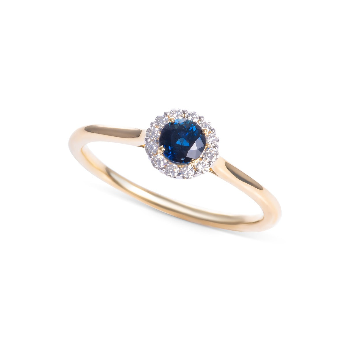 Sapphire Ring 0.42ct Blue Sapphire & 0.09ct Diamonds 9K Yellow Gold