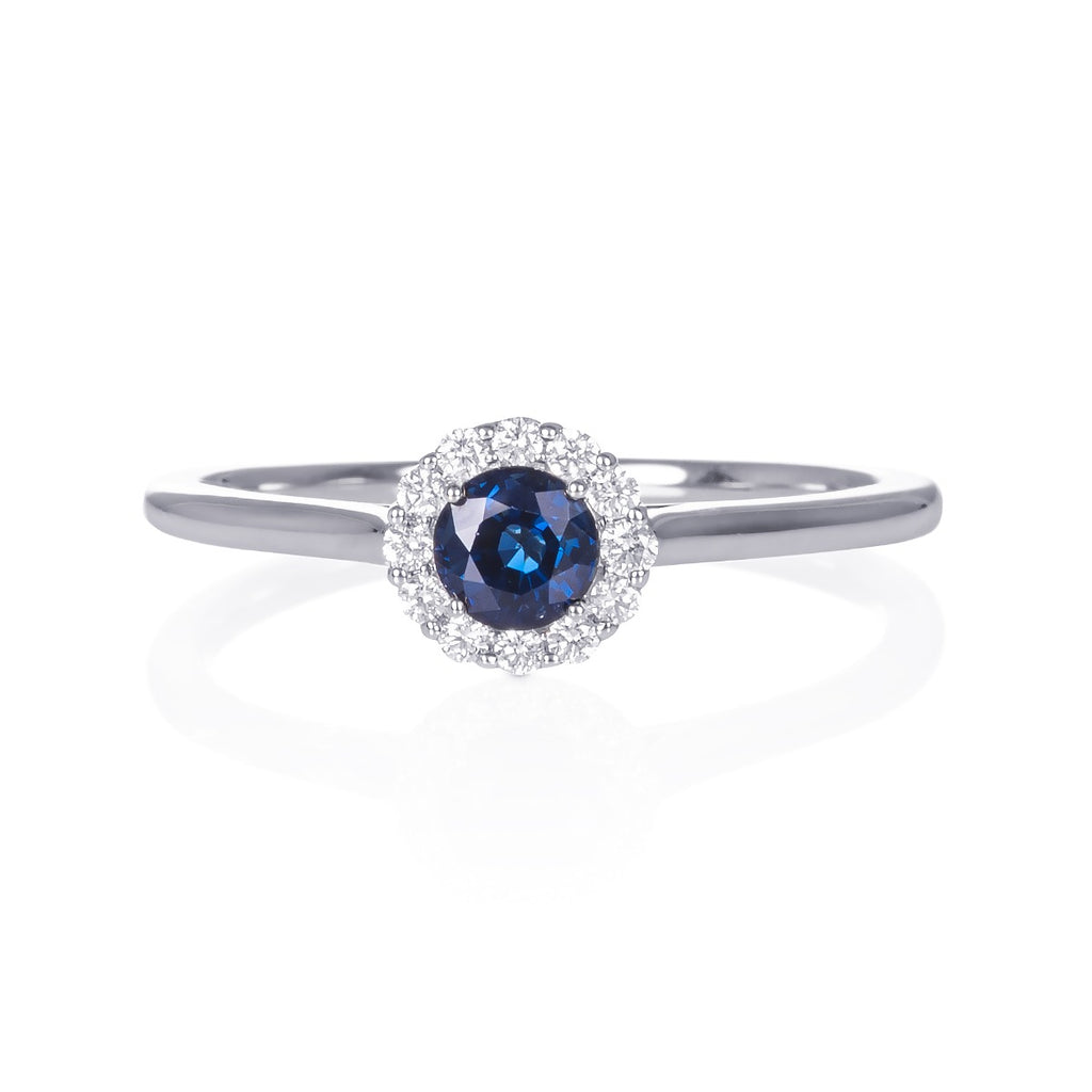 Sapphire Ring 0.42ct Blue Sapphire & 0.09ct Diamonds 9K White Gold