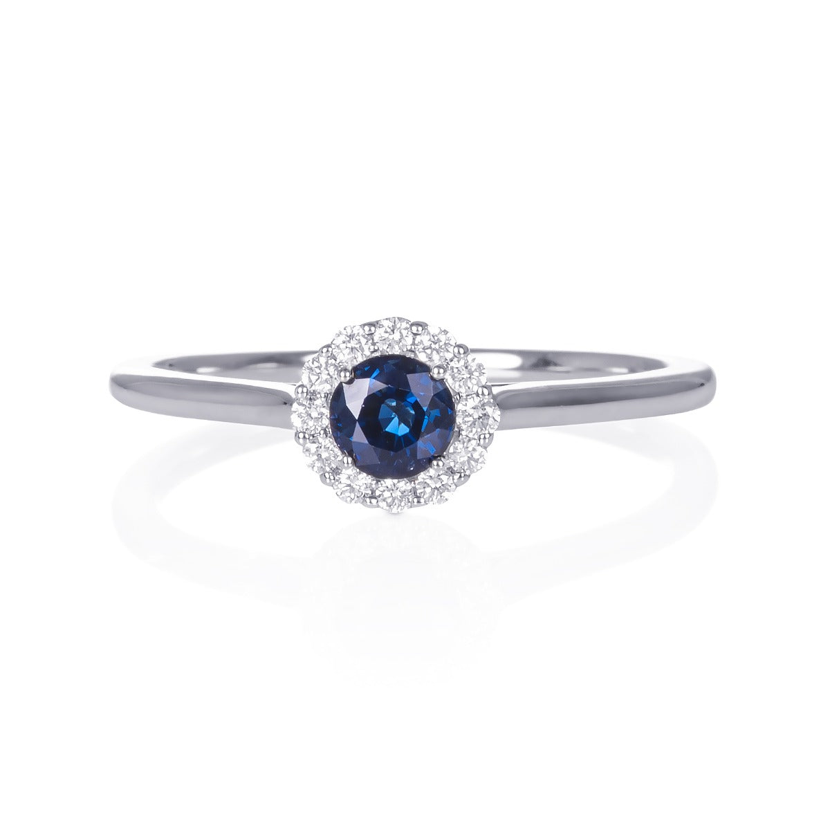 Sapphire Ring 0.42ct Blue Sapphire & 0.09ct Diamonds 9K White Gold