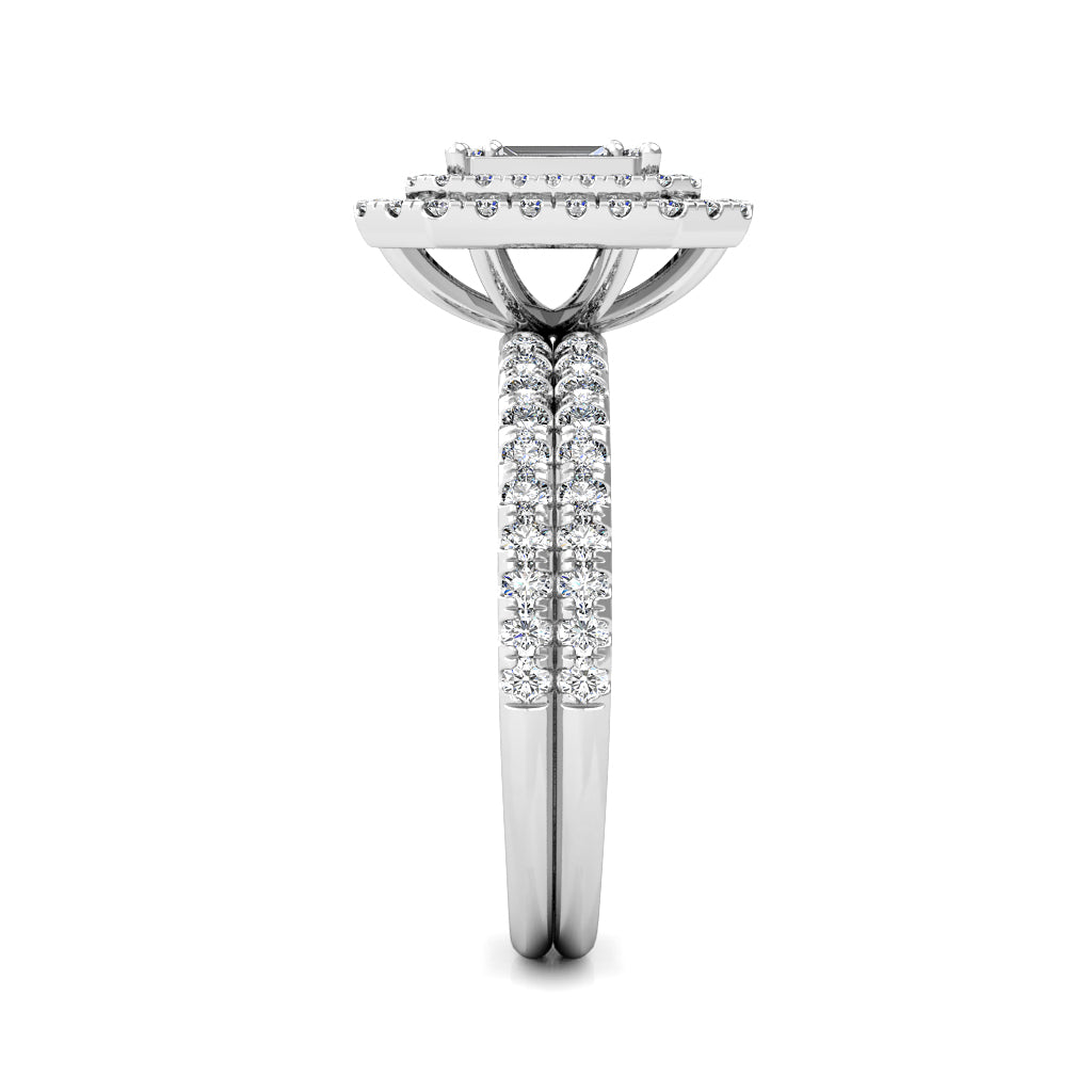 Emerald Cut Illusion Diamond Statement Ring 0.76ct Diamonds in 18K White Gold