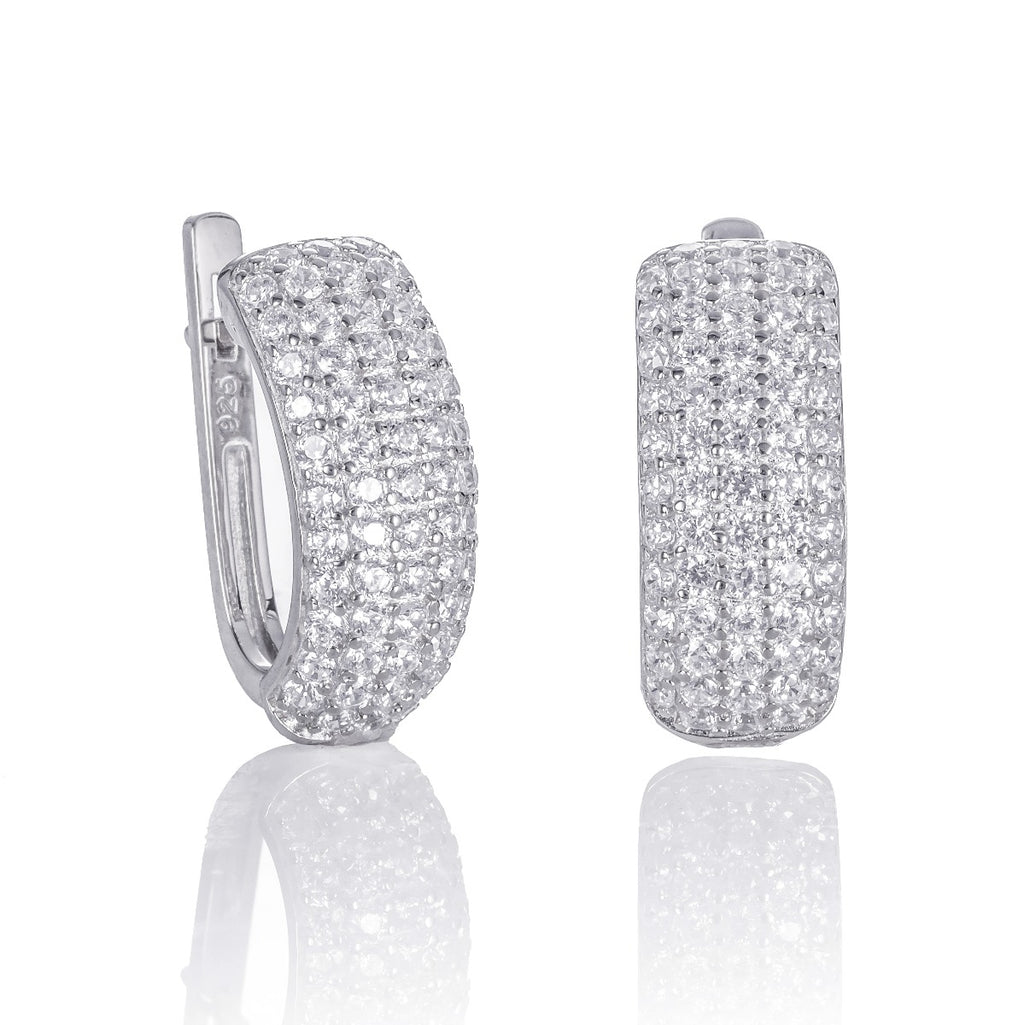 Sterling Silver Hoop Earrings 20mm, Channel Set Baguette Cubic Zirconia