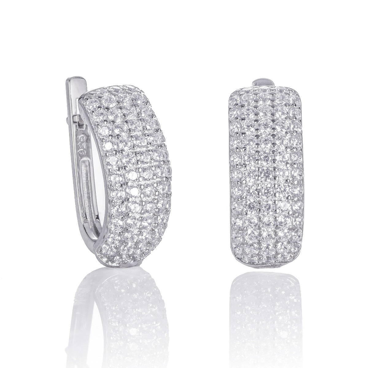 Sterling Silver Hoop Earrings 20mm, Channel Set Baguette Cubic Zirconia
