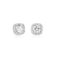 Sterling Silver Cushion Shaped Halo Stud Earrings