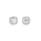 Sterling Silver Cushion Shaped Halo Stud Earrings
