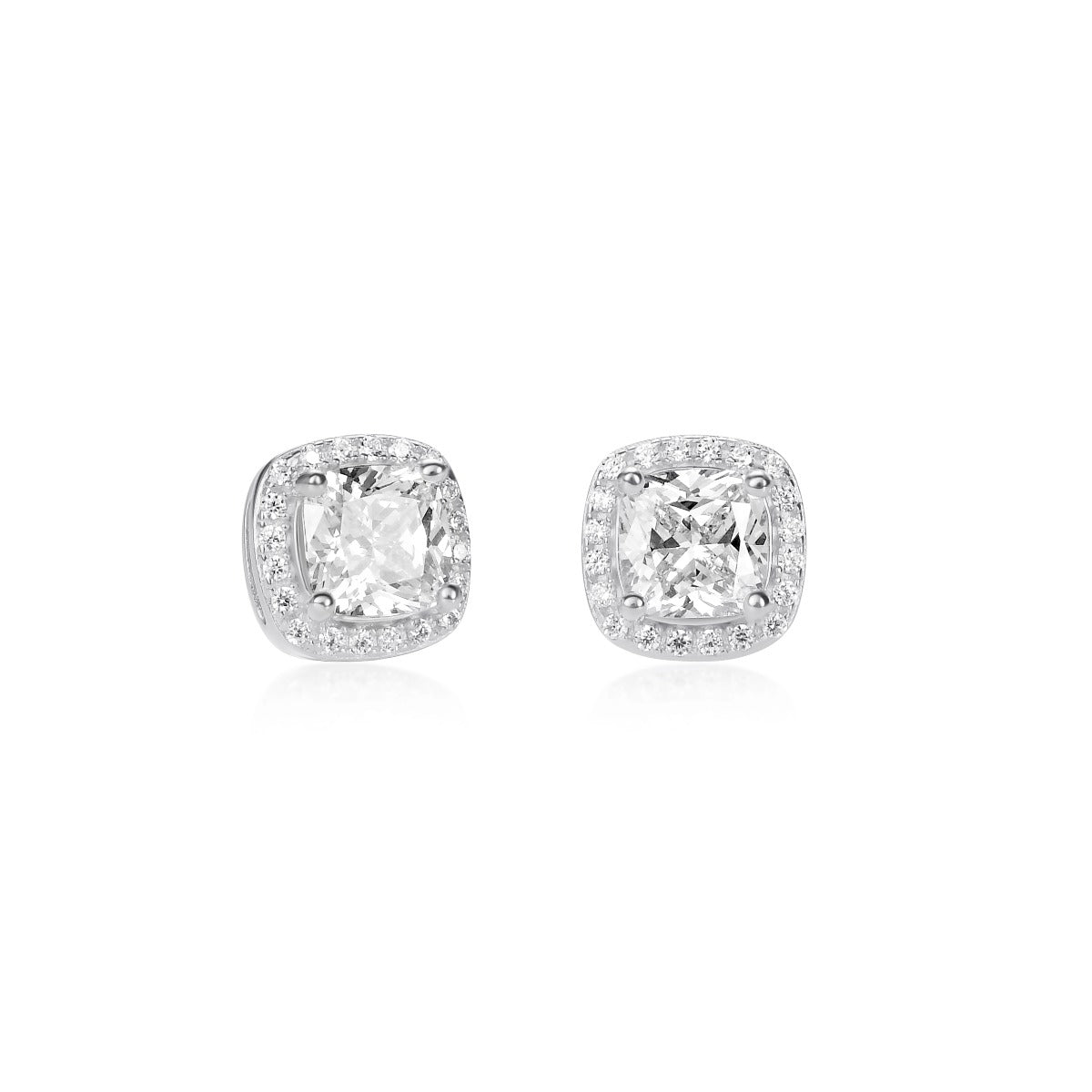 Sterling Silver Cushion Shaped Halo Stud Earrings