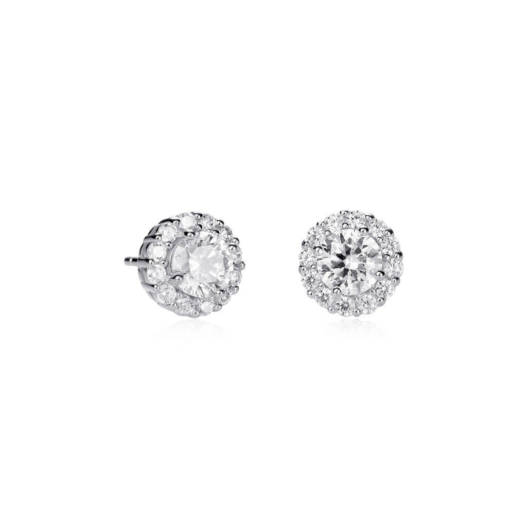 Sterling Silver Round Cubic Zirconia Halo Stud Earrings